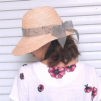 100 % Rafya Kadın güneş şapkası Bayan Yaz Kubbe Plaj Güneş Sunbonnet Kova Şapka Moda İlmek Dropshipping Boyutu 56-58CM