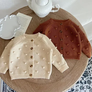 Toddler Bebek Kız Örme Ceket Düz Renk Yenidoğan Bebek Kız Uzun Kollu Hırka Sonbahar Örgü Bebek Kız Moda Ceket