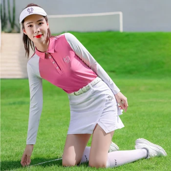 SSV Golf Kıyafeti kadın Takım Elbise Uzun Kollu Ekleme Üst Kısa Etek Spor Beyaz Moda Pleats Skort Bayanlar Golf Forması