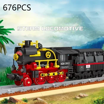 676 ADET Buharlı Tren Yapı Taşı Modeli Retro Şehir Trafik Demiryolu Tren Montaj Tuğla Eğitim Oyuncaklar Çocuklar İçin noel hediyesi