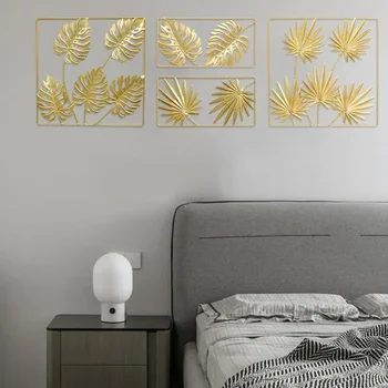 Metal Palmiye Yaprağı Duvar Dekor Süsleme Altın Zarif Asılı Petal Kolye Katı Sanat Hediyeler Makrome Boho Ev Yatak Odası Dekor