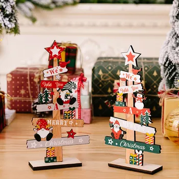 Noel Masaüstü Noel Ağacı DIY Dekorasyon Santa Kardan Adam Ahşap Masa Centerpieces Noel Işaretleri Plak Yeni Yıl Partisi Hediyeler