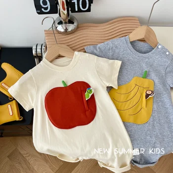 2023 Bebek Erkek Saf Pamuk Kısa Kollu T Shirt Yaz Boy Yama Popsicle Gömlek Yumuşak Bebek Kız Tees O-Boyun Kazak Tees