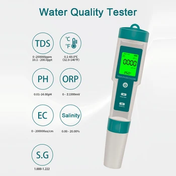 Dijital 7 in 1 C-600 Su Kalitesi Analizörü PH/TDS/EC/ORP/Tuzluluk /S. G/Sıcaklık Ölçer ph ölçer İçme Suyu Akvaryumu İçin