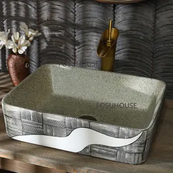 Vintage Seramik Lavabo Banyo Armatürü Kır Evi Banyo Lavabo Yaratıcı Tasarımcı Aile Yanı şampuan lavabo takımı