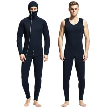 7MM Erkekler Wetsuit Kapşonlu İki Parçalı Mayo Kış Kalınlaşma Termal Mayo Spearfishing dalgıç kıyafeti