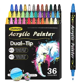 Akrilik Işaretleyici 12 24 36 Renkler Çift Başlı Su Geçirmez Sanat Boyama Malzemeleri Okul Kırtasiye Graffiti Çizim Çocuklar için