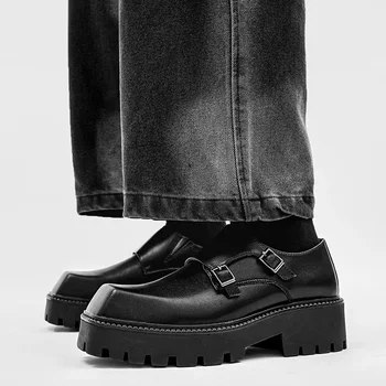 Yeni Erkek Deri Platformu Oxfords Üzerinde Kayma Kalın Alt Erkek Derby Ayakkabı günlük mokasen ayakkabı Erkek Kare Ayak Resmi Elbise Ayakkabı