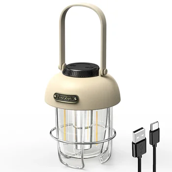 Vintage LED kamp feneri 2000mAh asma fener Tip-C USB Şarj Edilebilir Su Geçirmez 300LM Bahçe Sundurma Malzemeleri