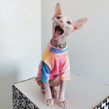Tüysüz Kedi Giysileri Sfenks Deven Gökkuşağı Nefes T - shirt Evcil Hayvan Giysileri Küçük Köpekler İçin Gömlek Giyim Kediler için