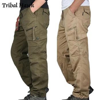 Erkek kargo pantolon Askeri Taktik Pantolon Çok Cepler Rahat İş Elbiseleri İlkbahar Sonbahar Artı Boyutu Düz Siyah Uzun Pantolon