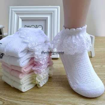 Çocuk dantel çorap kızların pamuk çorap ilkbahar ve sonbahar ince yaz Japon dantel prenses kısa çorap bebek beyaz dans