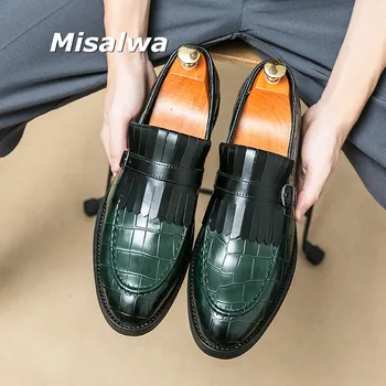 Misalwa Slip-on Erkekler Flats Erkekler Oxford ayakkabı Yarı resmi Rahat İş Düğün Ayakkabı Büyük Boy Elbise Ayakkabı Modern Erkek Loafer'lar