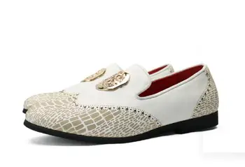 Loafer'lar erkekler nefes 2023 yeni bahar trendi Yılan Derisi desen rahat kişilik BEYAZ PU deri ayakkabı size37-48#