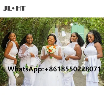 Beyaz Dantel Mermaid Gelinlik Modelleri Uzun Saten Sweep Tren Düğün Parti Elbise Kadınlar için