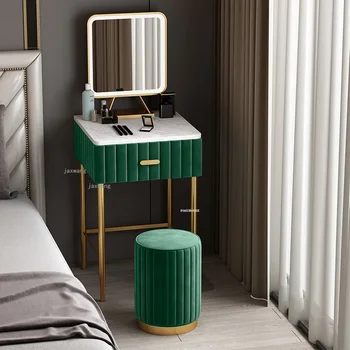 Modern Lüks Yatak Odası Şifonyerleri Mermer Masaüstü Prenses Tuvalet Masaları yatak odası mobilyası Soyunma Sandalye İskandinav makyaj Koltuğu