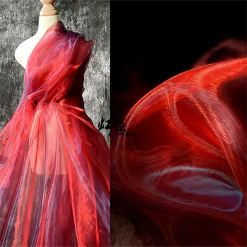 100X150cm Bordo Kristal Renk değiştiren İplik Dantel Tasarımcı Kumaş Şifon Organze düğün elbisesi See-through Elbise Kumaş Bez