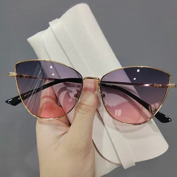 2023 Yeni Moda Büyük Boy Klasik Vintage Marka Kedi Gözü Güneş Gözlüğü Kadın Trend Sürüş Gözlük Shades UV400 Gözlük 1 ADET