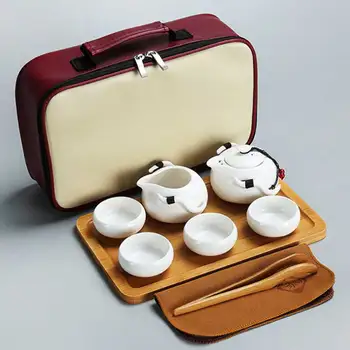 Çin Pot ve Fincan Çay Seti Seyahat Kung Fu Seramik Taşınabilir Teacups Demlik Porselen Gaiwan Töreni Araçları El Yapımı Mini