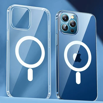 Funda iPhone 11 12 13 14 Pro Max Şeffaf Magsafe İçin Manyetik Kılıf iPhone SE 2020 2022 7 8 Artı XR X XS Max Kapak