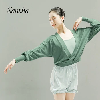 Sansha Yetişkin Saf Renk Uzun Kollu Wrap Giyim Bale Isınmak Kazak Kızlar Kadınlar Dans Triko 80BA1022R