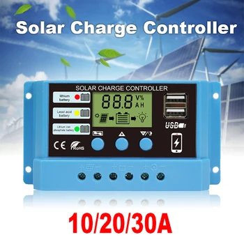 Solar Şarj Controller12V 14V 10A/20A / 30A güneş şarj kontrol cihazı güneş panel akü Regülatörü lcd ekran Çift USB 5V Çıkış