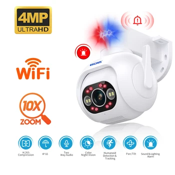 4MP WİFİ kamera ses ve ışık alarmı 10x Zoom IP kamera AI insansı algılama çift ışık kaynağı gece görüş CCTV H. 265 kamera