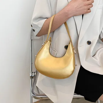 PU Deri Kadın Lüks Tasarımcı Çanta Çantalar Moda Bağbozumu Çift Fermuar Yarım Ay Omuz Çantaları