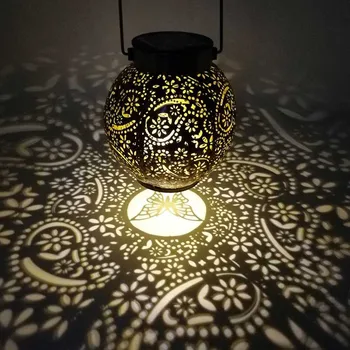 Ferforje fener güneş ışığı içi boş çiçek Asılı lamba bahçe Dekorasyon açık LED dekoratif El Sanatları dekor