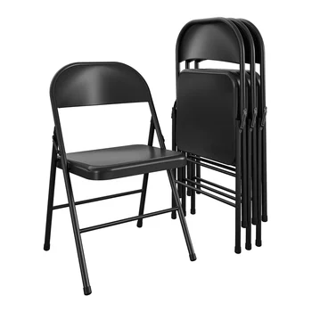 Çelik Katlanır Sandalye (4'lü Paket), Siyah Dış Mekan Mobilyası Masa Sandalye