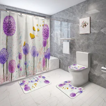 Yüksek Kaliteli Kelebek Karahindiba Küvet Perdeleri Çiçek Banyo Aksesuarları Setleri Duş perde seti Banyo Paspasları Kilim Ev Dekor