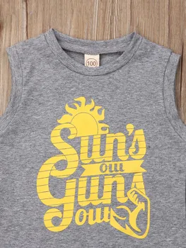 Bebek Erkek Güneş ve Ay Baskı Tankı Üstleri T-Shirt Yaz Kolsuz Ekip Boyun Nefes Fanilalar