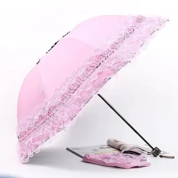 Dantel Kadın Yağmur Şemsiye Güneş Paraguas mujer Siyah Şemsiye Katlanır Prenses guarda chuva ınvertido UV Koruma Dekorasyon