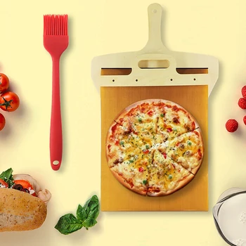 Ahşap Pizza Spatula Kürek Silikon Fırça ile Asılı Pizza Kesme Tahtası Pizza servis tepsisi Kapalı Açık Fırınlar