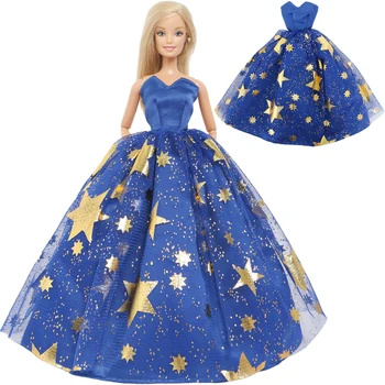 BJDBUS Yüksek Kalite Mavi Elbise Düğün Elbisesi Yıldız Desen Dantel Etek Elbise barbie bebek Aksesuarları Çocuklar bebek oyuncakları