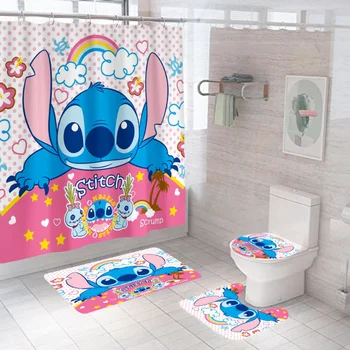 Disney Duş Perdesi Ayak Mat Kaymaz Seti Dikiş Yıldız Bebek Perdesi Baskı Su Geçirmez Polyester Duş Perdesi