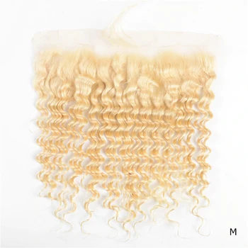 613 Bal Sarışın Kıvırcık Saç Frontal Kapatma Ağartılmış Knot Bebek Saç Derin Dalga Remy Brezilyalı İnsan Saç Dantel Frontal