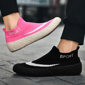 Çift çorap ayakkabı örme örgü nefes sneakers erkekler rahat düz spor ayakkabı kadın hafif koşu eğitim ayakkabı