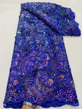 Deluxe Edition Afrika Dantel Kumaş 2023 Son bluie Hint Sari kumaş Yüksek kalite tül 3D Pullu dantel gelinlik YYZ239