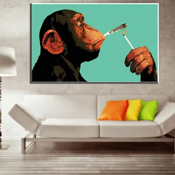 Tuval üzerine dekoratif Tablolar Hayvan Sanat Gorilla Baskılar Posterler Duvar Resimleri Için Oturma Odası Karikatür Sigara Orangutan Maymun