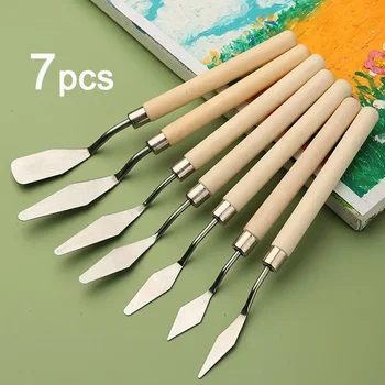 7 Adet / takım Paslanmaz Çelik Yağlıboya Bıçaklar Sanatçı El Sanatları Spatula palet bıçağı Yağlıboya karıştırma bıçağı Kazıyıcı Sanat Araçları