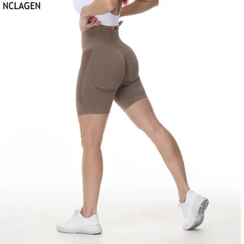 NCLAGEN Spor Şort Yoga Kadın Spor Yüksek Bel Elastik Dikişsiz Tayt Fitness Egzersiz Koşu dipleri Nefes Biker Kısa