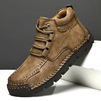 Erkek Vintage pamuklu ayakkabılar 2024New İngiliz Tarzı Moda Peluş Konfor Kaymaz kısa çizmeler Balıkçılık Dağcılık rahat ayakkabılar