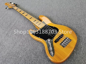 Üretici özel açık sarı sol el 5-string JB elektro gitar, gümüş donanım, siyah pickguard, aktif, ücretsiz kargo