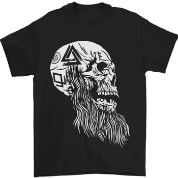 Viking Kafatası Sakal ve Valknut Sembolü erkek tişört %100 % Pamuk(2)