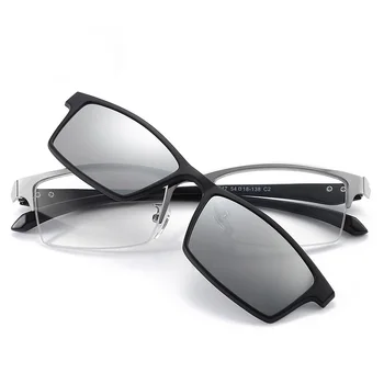 5 İn 1 Dikdörtgen Mıknatıs Güneş Gözlüğü Erkekler Polarize Klip Gözlük Erkekler için Yarım Metal Çerçeve Erkek 0 Diyoptri Optik Miyopi Gözlük