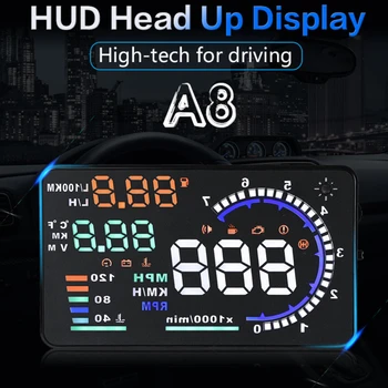 A8 Head Up Display OBD2 Araba Dijital Kilometre Cam Su Sıcaklığı Gerilim Hız RPM Sürüş Kilometre Aşırı Hız Alarmı
