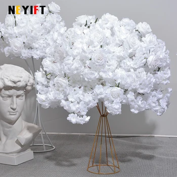100/80/60/50/30cm Beyaz Kiraz Çiçeği Gül yapay çiçek Topu Düğün Masa Centerpiece Deco Parti Ziyafet Yol Kurşun Çiçek