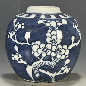Antika Porselen Koleksiyonları Çin Cumhuriyeti Mavi ve Beyaz Buz Erik Kavanozu