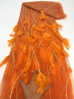 High-End Yüksek Kalite Lüks Fransız Örgü Tüy Boncuklu Podyum Dantel Kumaş Afrika Payetler İle Kumaş düğün elbisesi